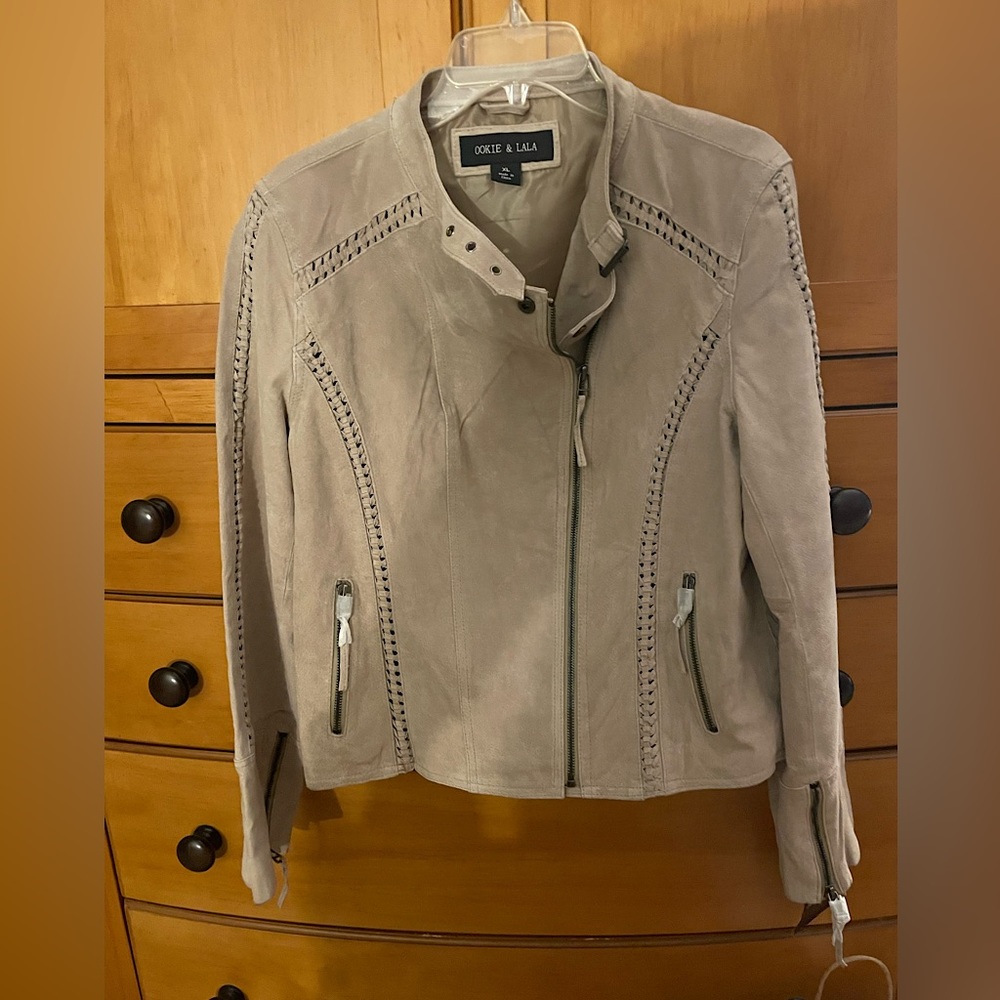 NWT Ookie & Lala Suede Leather Moto Jacket